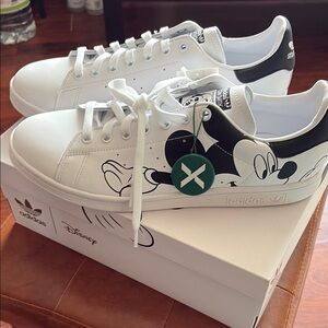adidas White and Black Mickey Mouse Athletic Shoes